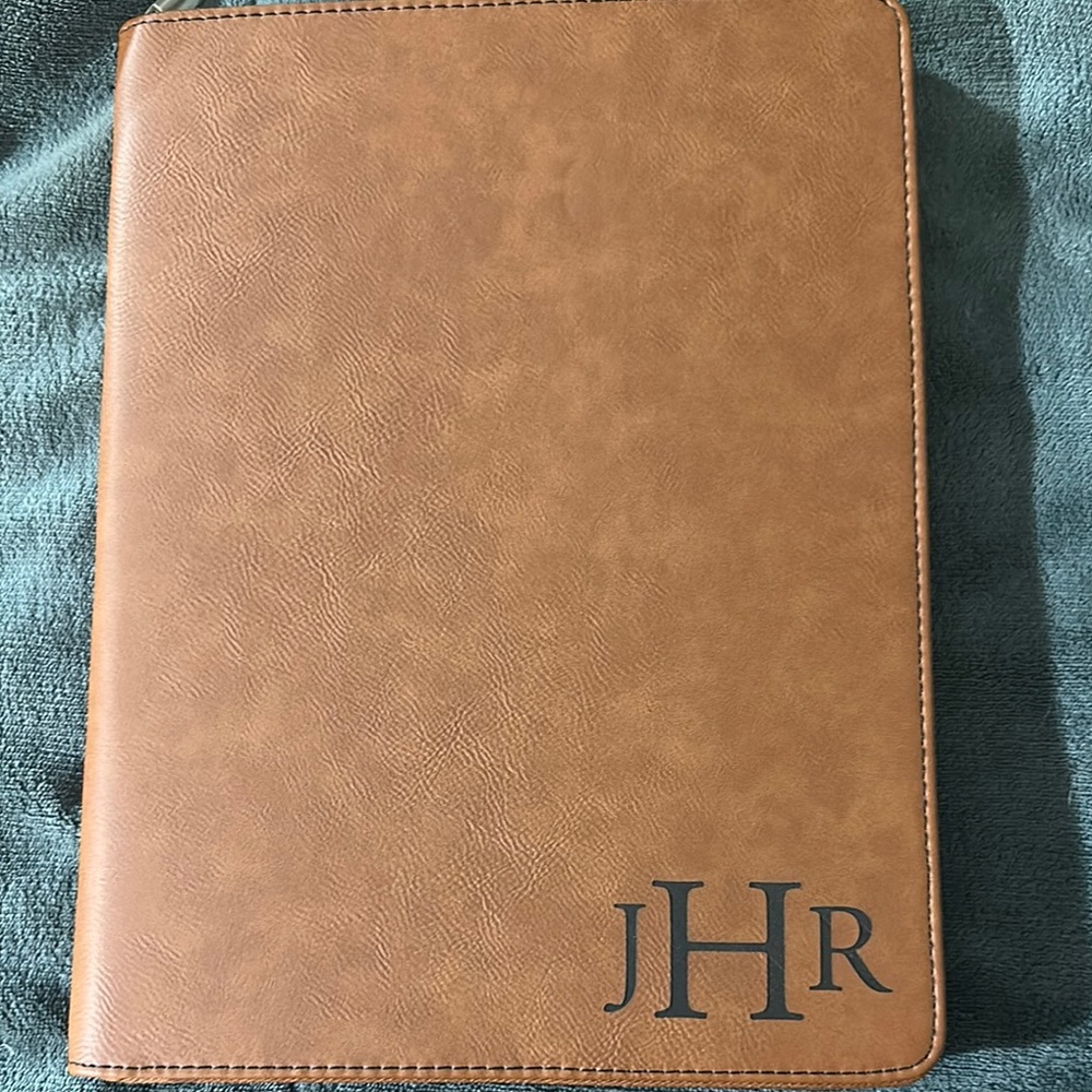 Tan Leather Monogrammed Portfolio